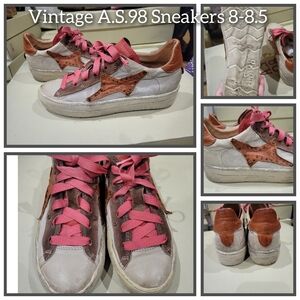 A.S.98 Low-Top Leather Sneakers in Pink and Brown Accents 8